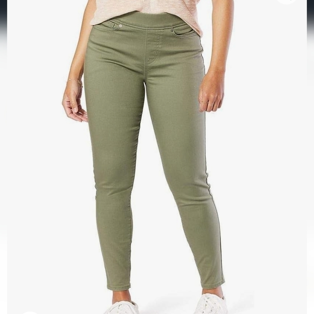 Levi Strauss Signature Hold Pull On Skinny Pants Jeans Olive Green Size 14 32x28